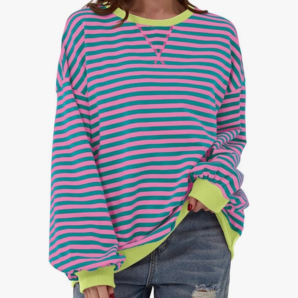 Oversized Stripe Crewneck Sweatshirt